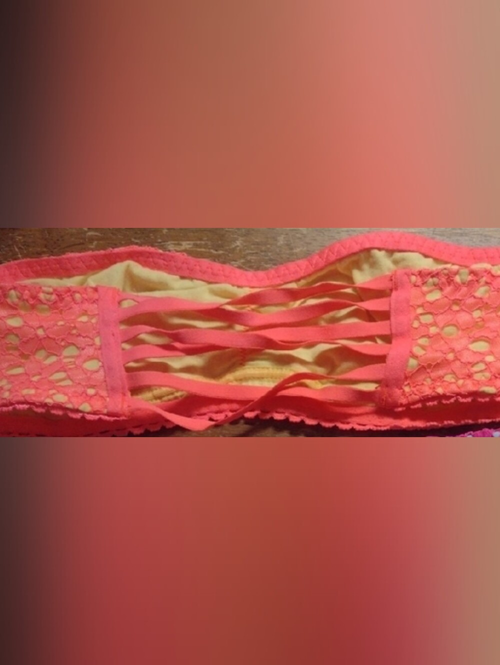 Small Junior Lace Bandeau Bralette - Coral Yellow Flirtitude New 32a-c, 34a-b - Picture 2 of 5